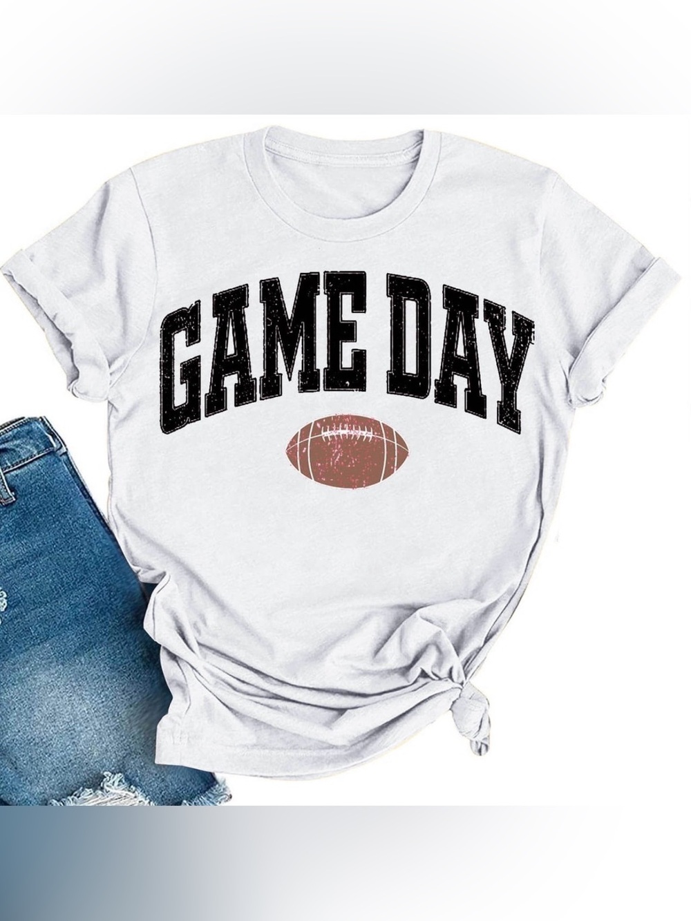 Women’s GAME DAY White Graphic Tee with Football Print NEW medium